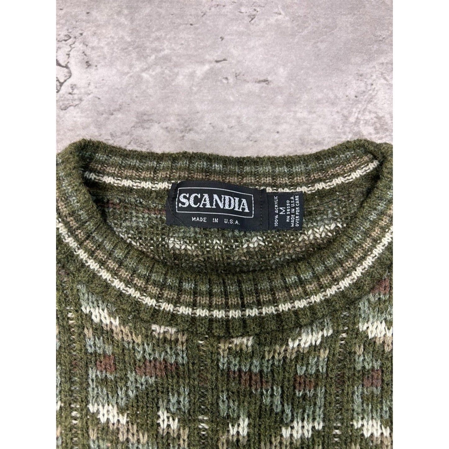Vintage 90s Scandia Abstract Striped Print Pullover Knit Sweater Size Medium