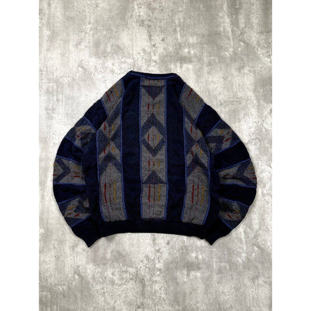 Vintage Tosani 3D Knit Style Textured Pattern Striped Sweater Size Large