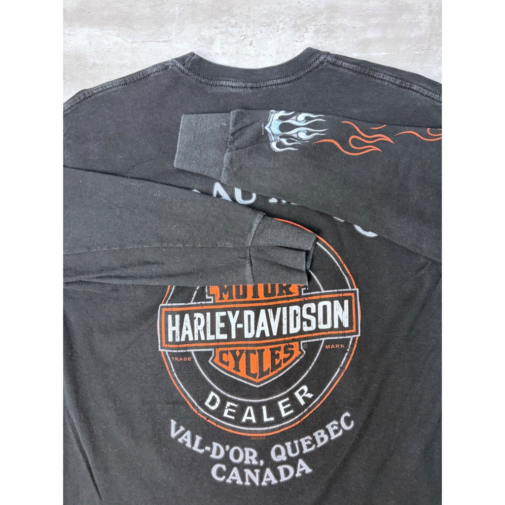 Harley Davidson Flaming Chrome Skull Graphic Long Sleeve T-Shirt Size Medium