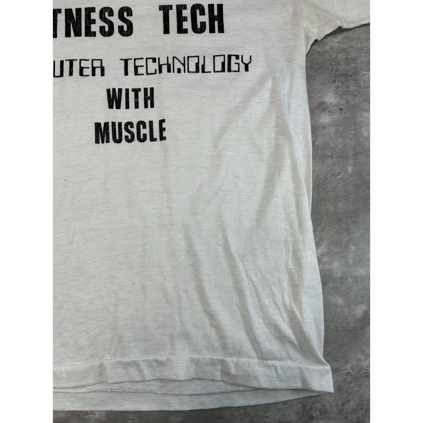 Vintage 80s Fitness Tech Computer Technology & Muscle Ringer T-Shirt Size Small
