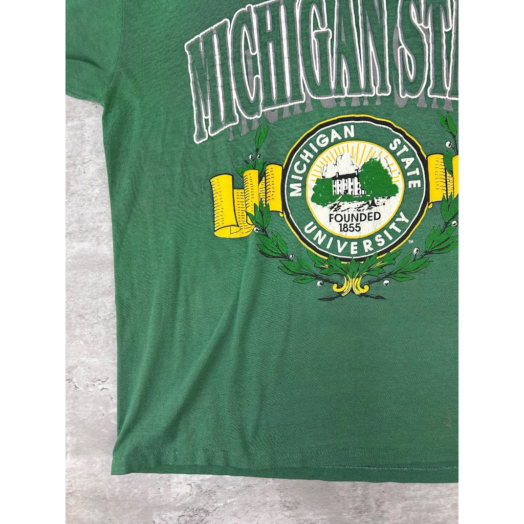 Vintage 90s Michigan State Spartans NCAA Collegiate Crest Spellout T-Shirt Large