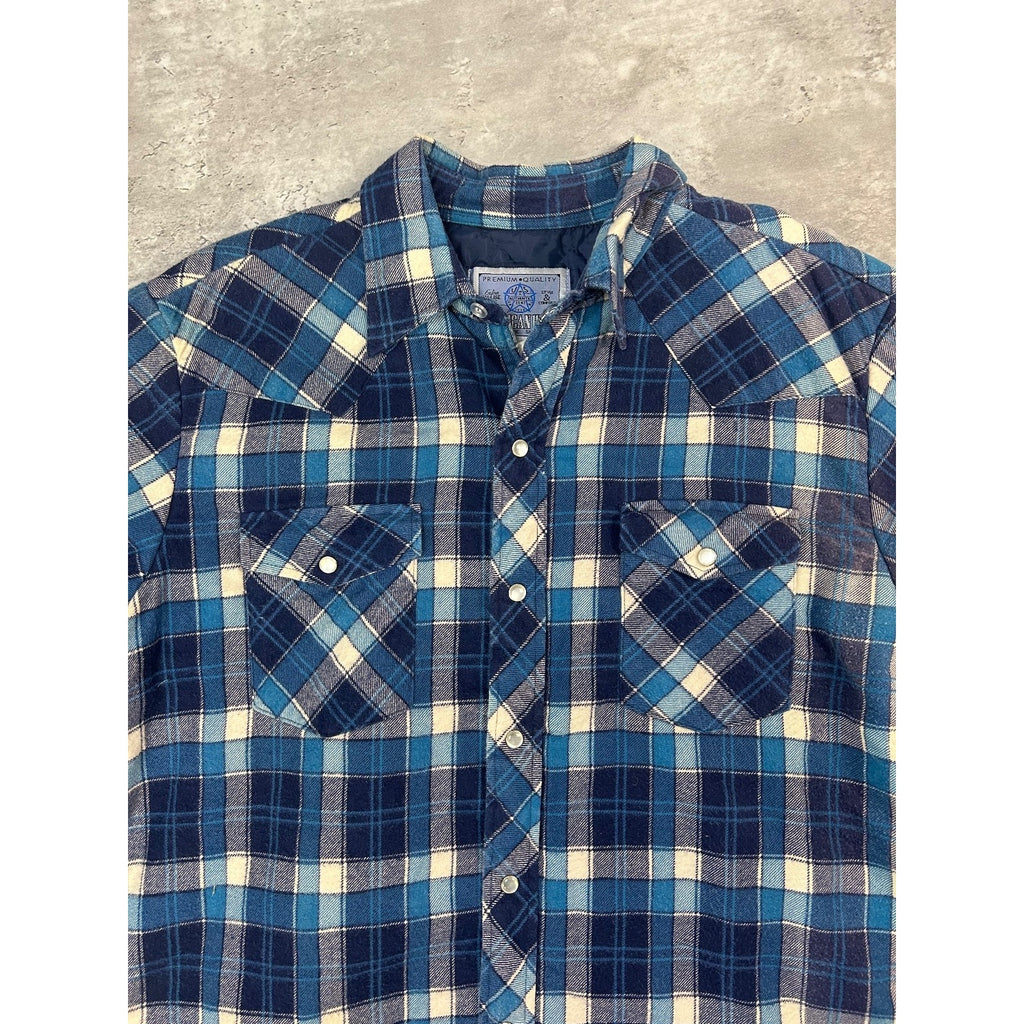 Vintage 90s Quilted Lined Plaid Double Pocket Jacket Size Large