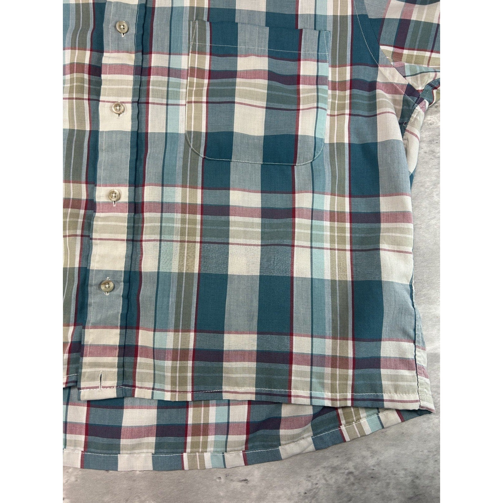 Vintage 80s London Fog Plaid Reworked Cropped Short Sleeve Button Up Shirt Sz L