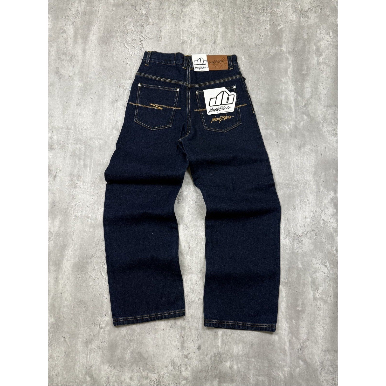 Vintage Y2K Womens Johnny Blaze Embroidered Dark Wash Denim Pants Size 28x29