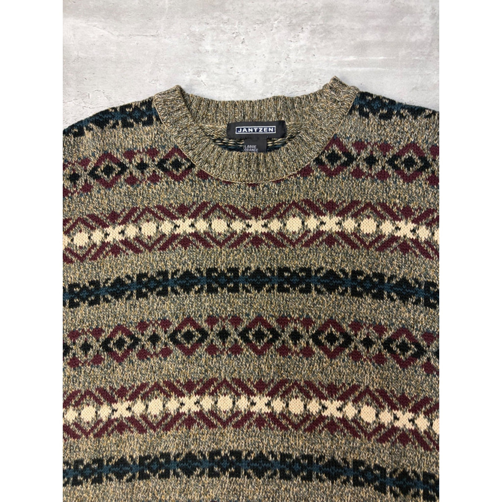 Vintage Jantzen Abstract Pattern Striped Pullover Knit Sweater Size Large