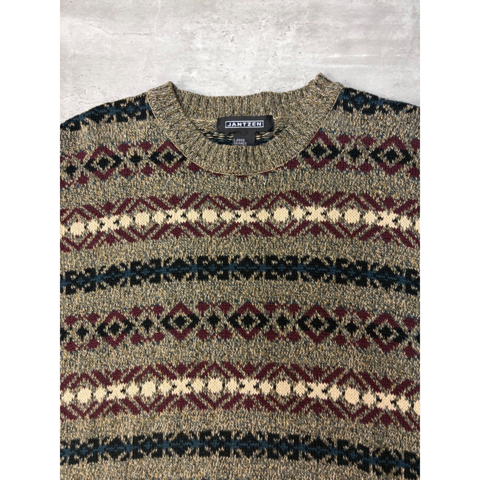 Vintage Jantzen Abstract Pattern Striped Pullover Knit Sweater Size Large