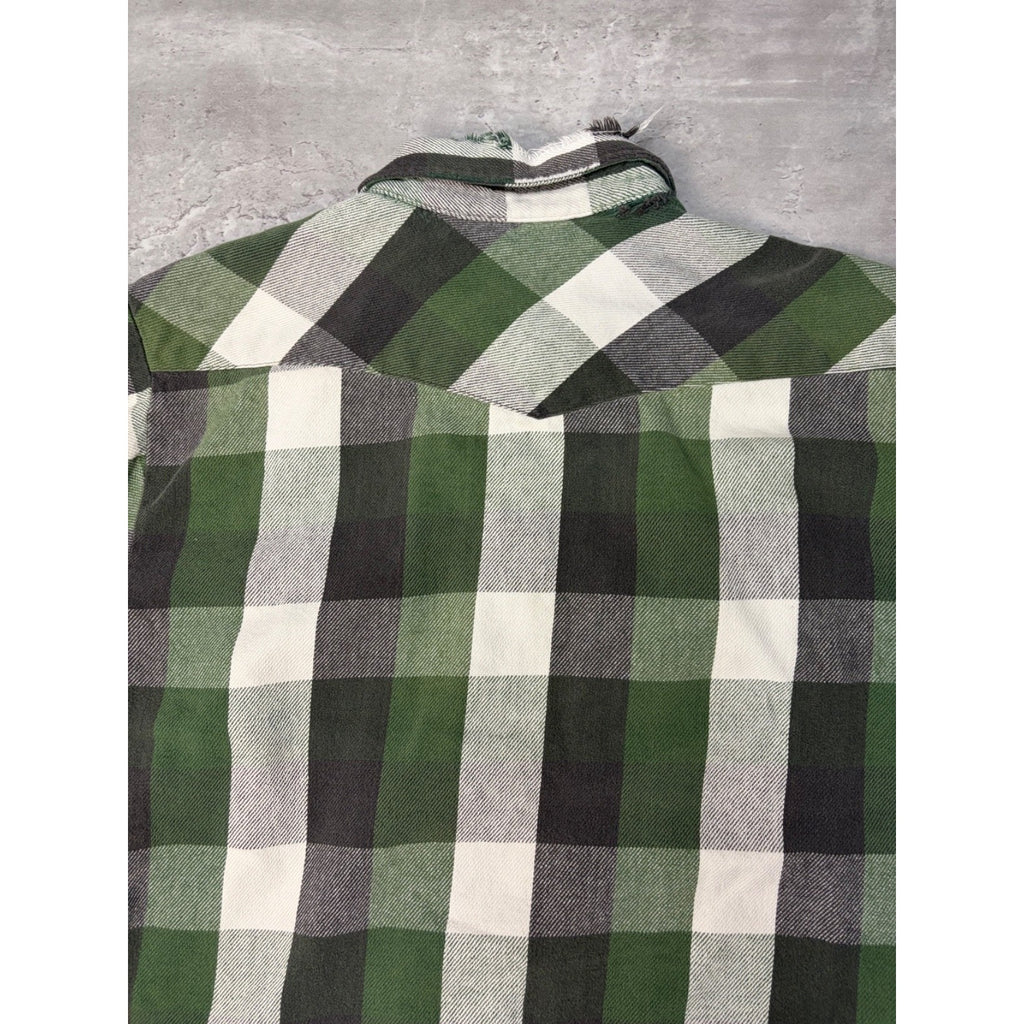 Vintage 90s Work N' Sport Pearl Snap Flannel Long Sleeve Button Up Shirt Sz 2XL