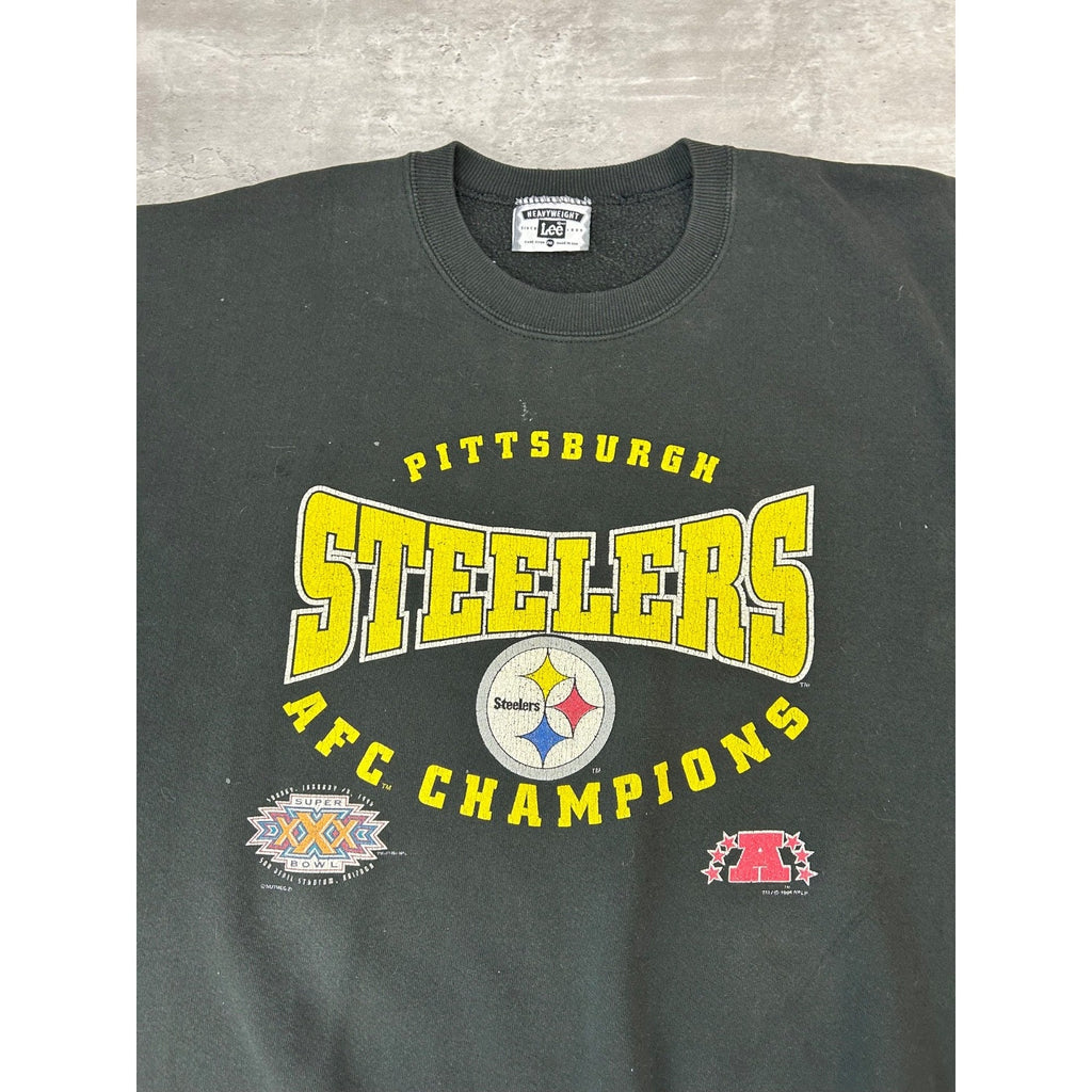 Vintage 1996 Pittsburgh Steelers NFL AFC Champs Spellout Sweatshirt Size 2XL