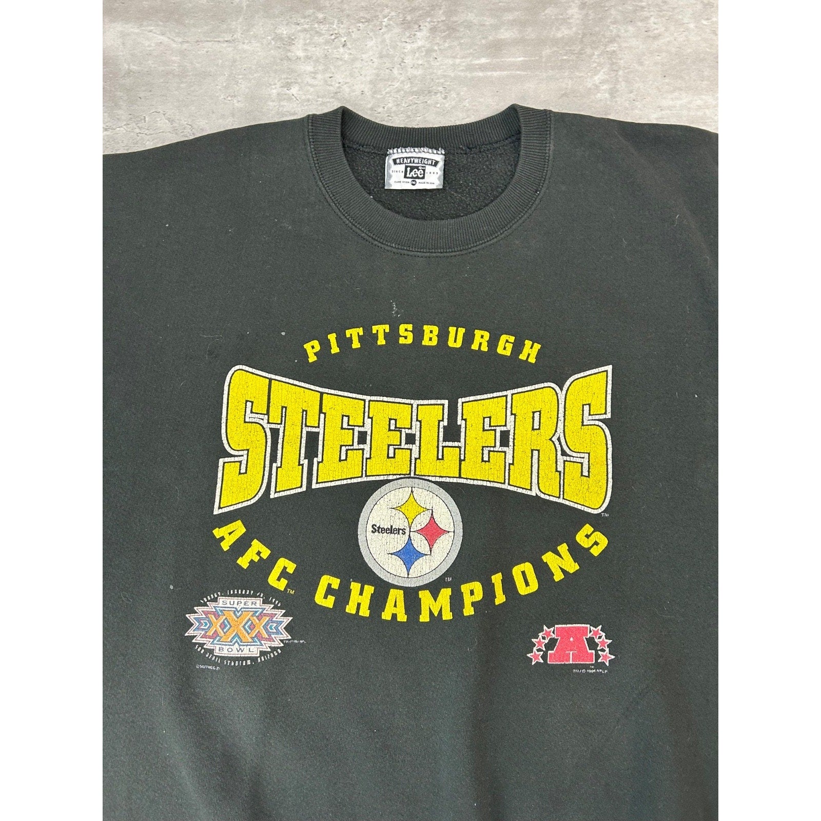 Vintage 1996 Pittsburgh Steelers NFL AFC Champs Spellout Sweatshirt Size 2XL