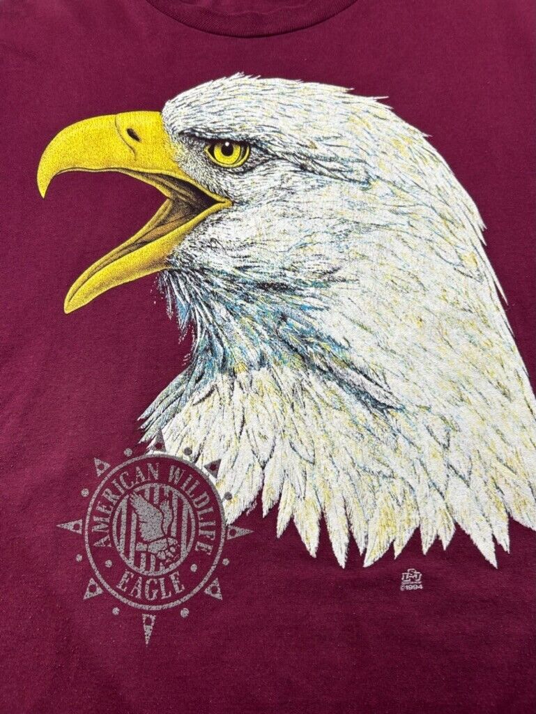 Vintage 1994 American Wildlife Bald Eagle Animal Graphic T-Shirt Size Large 90s