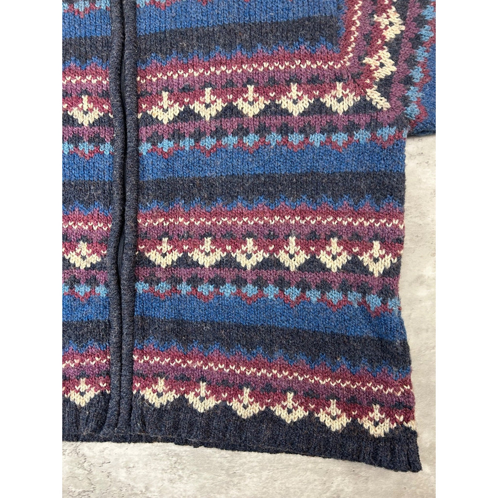 Vintage 90s Dress Barn Abstract Striped Full Zip Knit Sweater Size XL