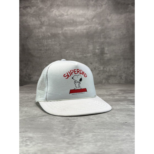 Vintage 80s/90s Snoopy Peanuts Super Dad Graphic Trucker Snapback Hat OSFA