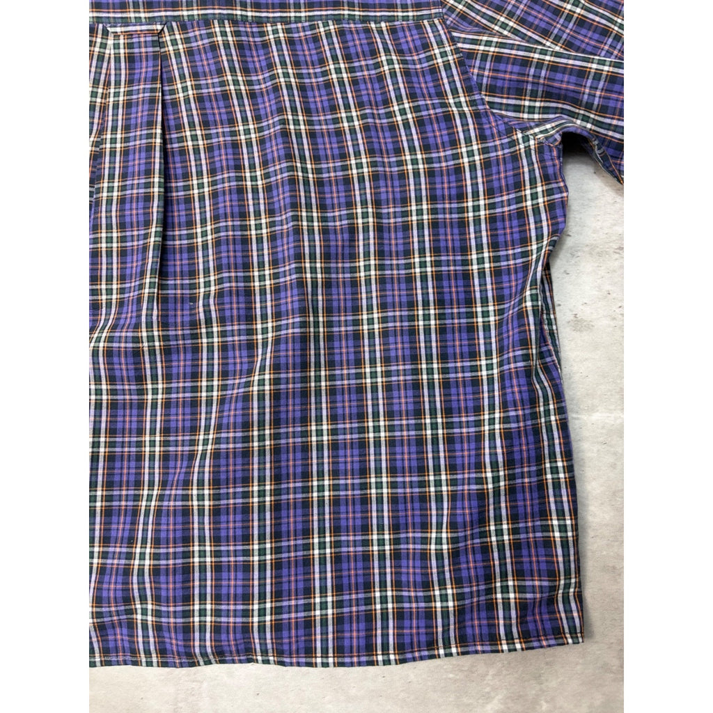 Vintage Chaps Embroidered Crest Plaid Cropped Button Up Shirt Size XL