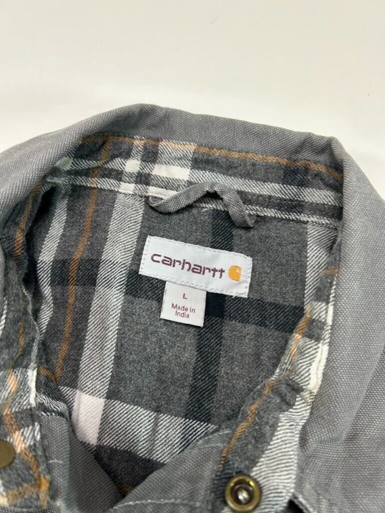 VTG Carhartt Plaid Lined Canvas Work Wear Long Sleeve Button Up Shirt Size Large