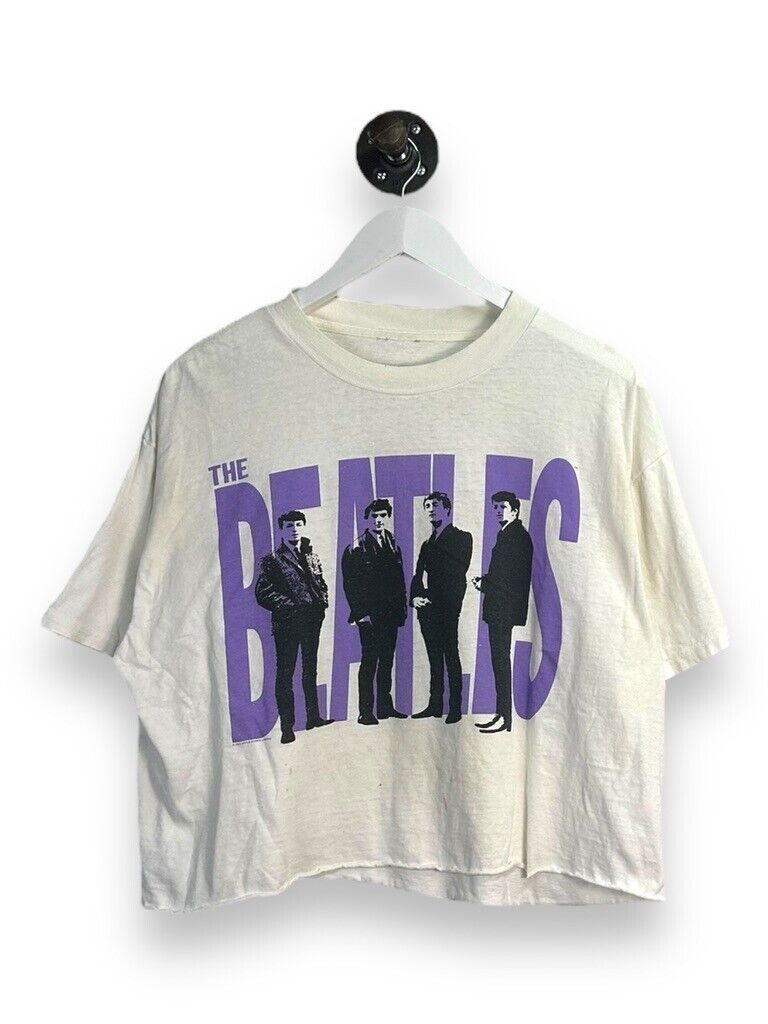 Vintage 1995 The Beatles Big Graphic Spellout Rock Music Cropped T-Shirt Size XL