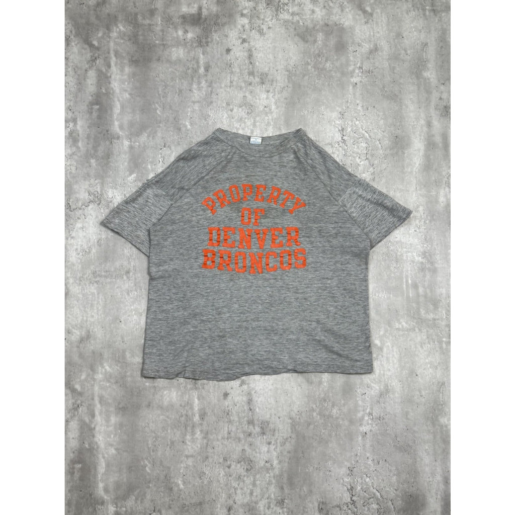 Vintage 80s Denver Broncos NFL Spellout Graphic Football Warmup T-Shirt Sz Large