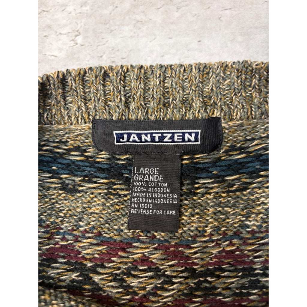 Vintage Jantzen Abstract Pattern Striped Pullover Knit Sweater Size Large
