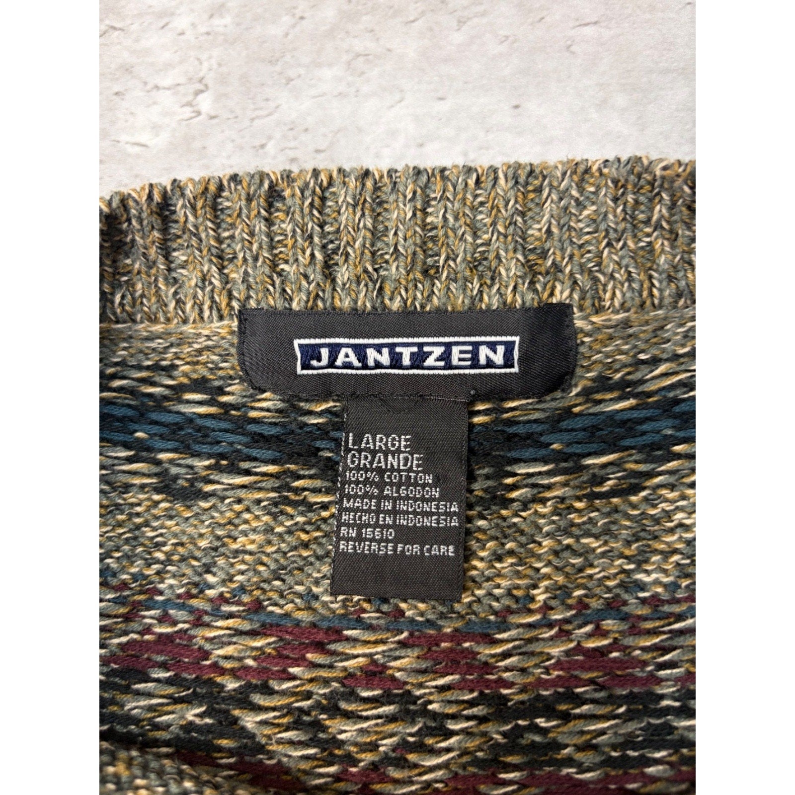 Vintage Jantzen Abstract Pattern Striped Pullover Knit Sweater Size Large