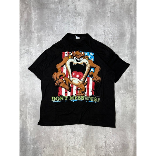Vintage 1990 Looney Tunes Taz Dont Mess With The U.S. Flag T-Shirt Size XL