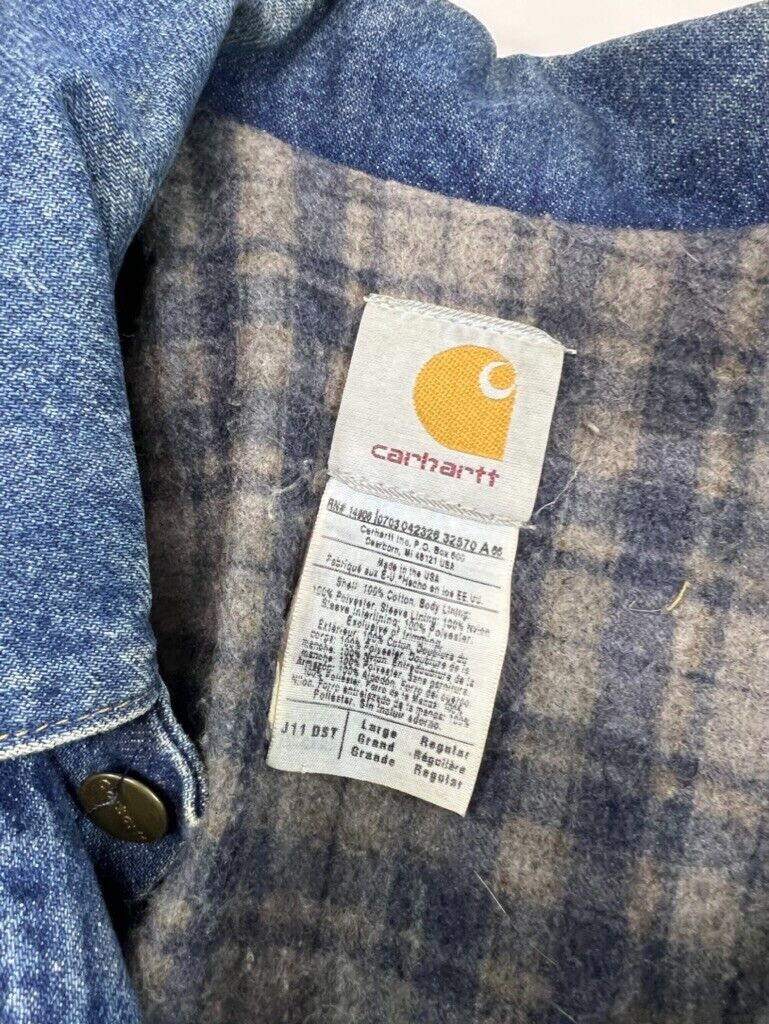 Vintage Carhartt Blanket Lined Denim Trucker Jacket Size Large J11DST