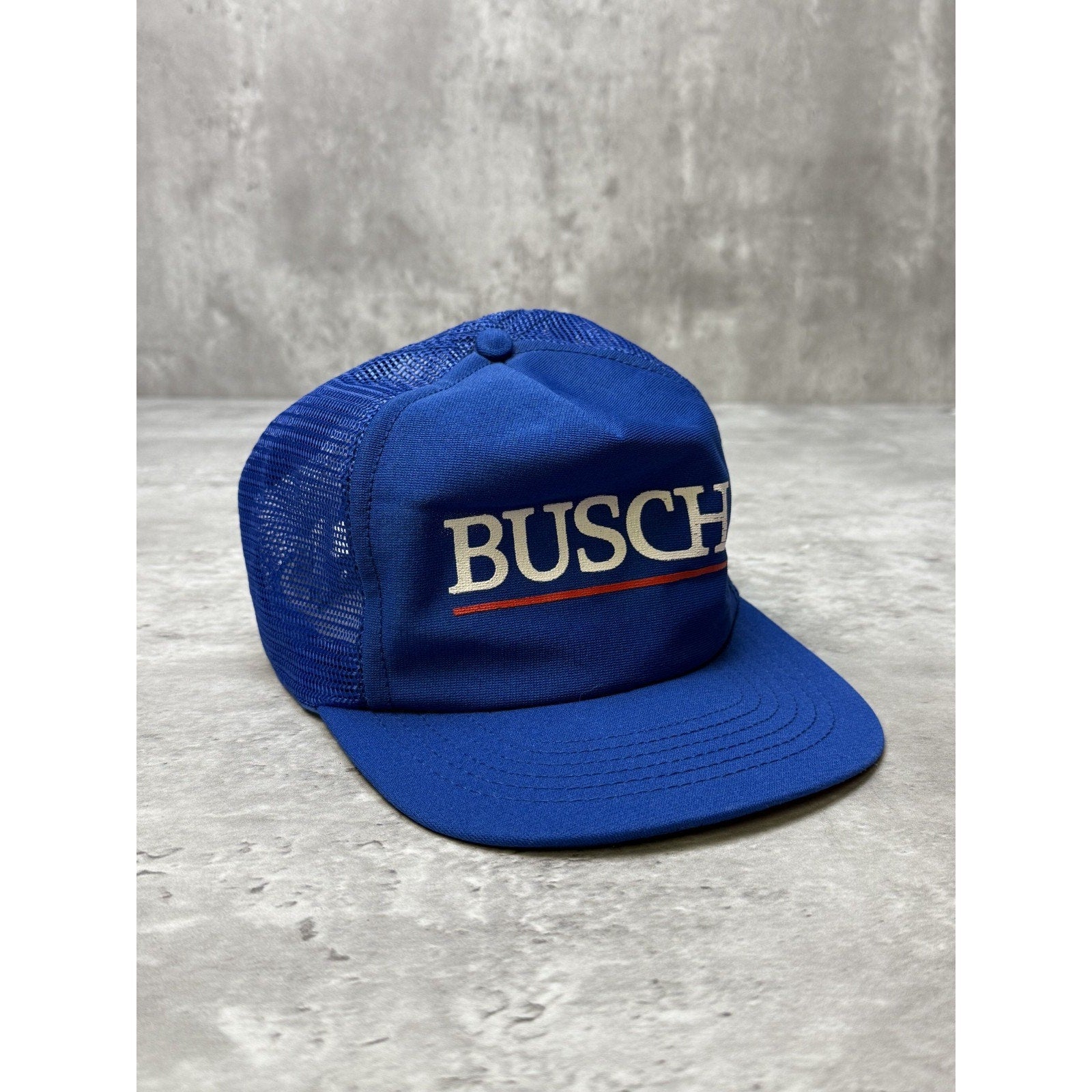 Vintage 80s/90s Busch Logo Spellout Beer Promo Trucker Snapback Hat OSFA