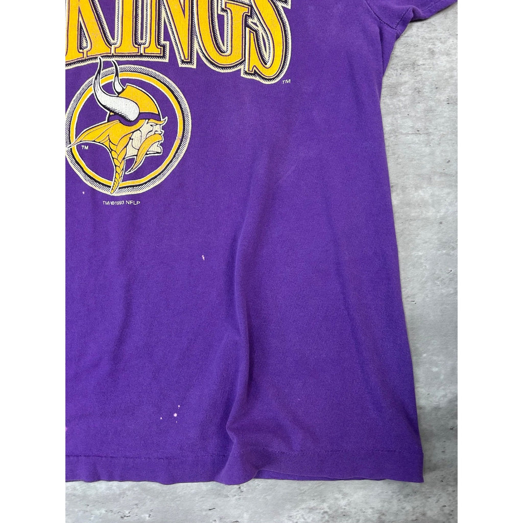 Vintage 1993 Minnesota Vikings NFL Spellout Graphic Button Up Shirt Size XL