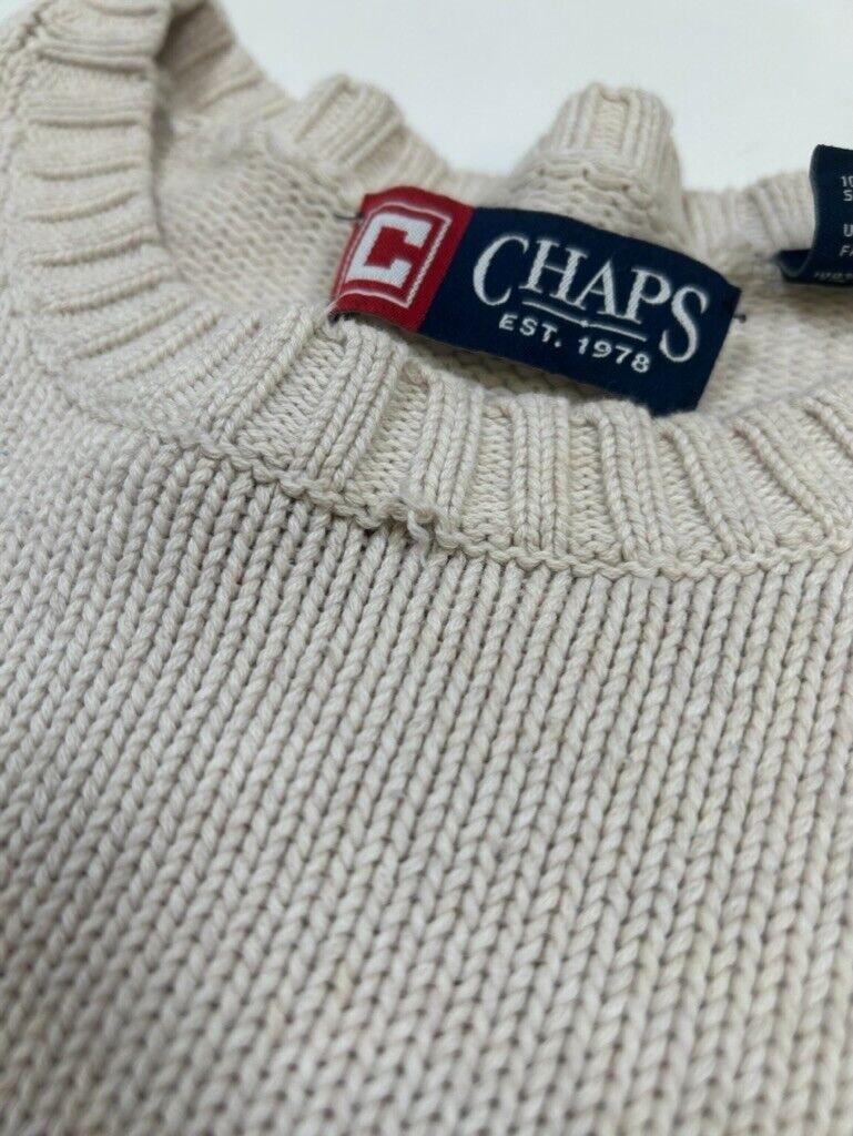 Vintage Chaps Embroidered Crest Pullover Knit Sweater Size XL Beige