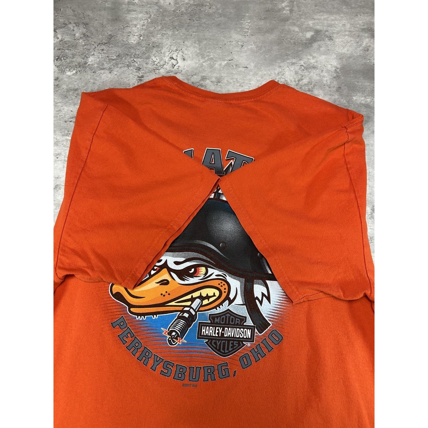 Harley Davidson Motorcycles Army Duck Logo Graphic T-Shirt Size XL Orange