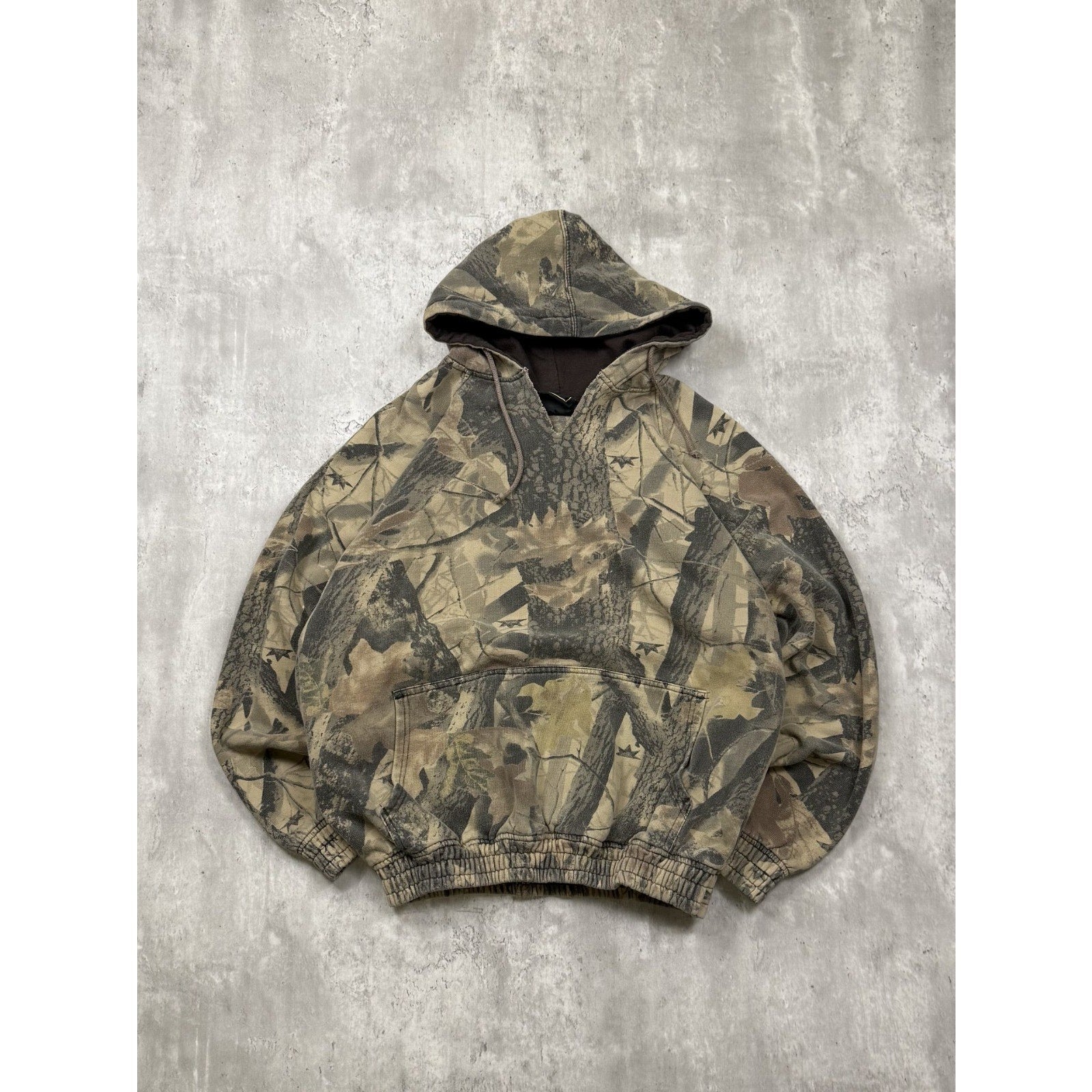Vintage 90s Work N' Sport Camo Hunting Pullover Hooded Sweatshirt Size Large