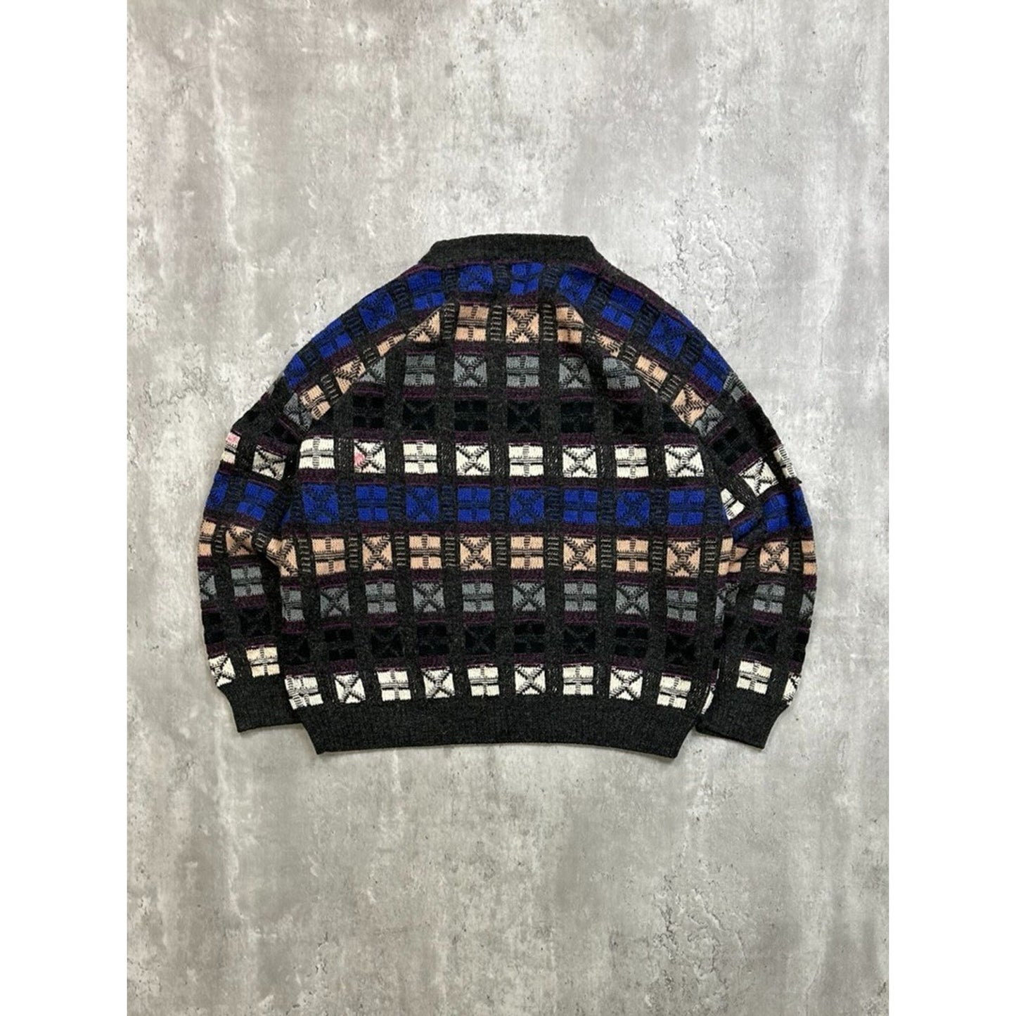 Vintage Abstract Checkered Print Pullover Knit Sweater Size Medium