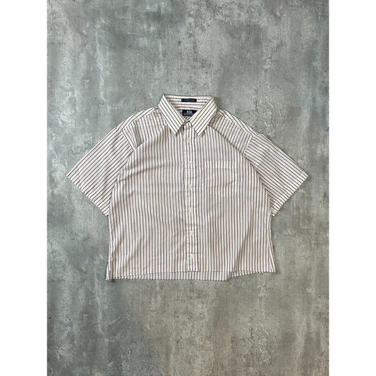 Vintage Stafford Striped Short Sleeve Reworked Cropped Button Up Shirt Size XL