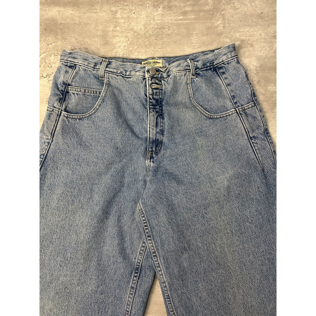 Vintage 90s Guess Jeans Medium Wash Baggy Fit Denim Pants Size 35
