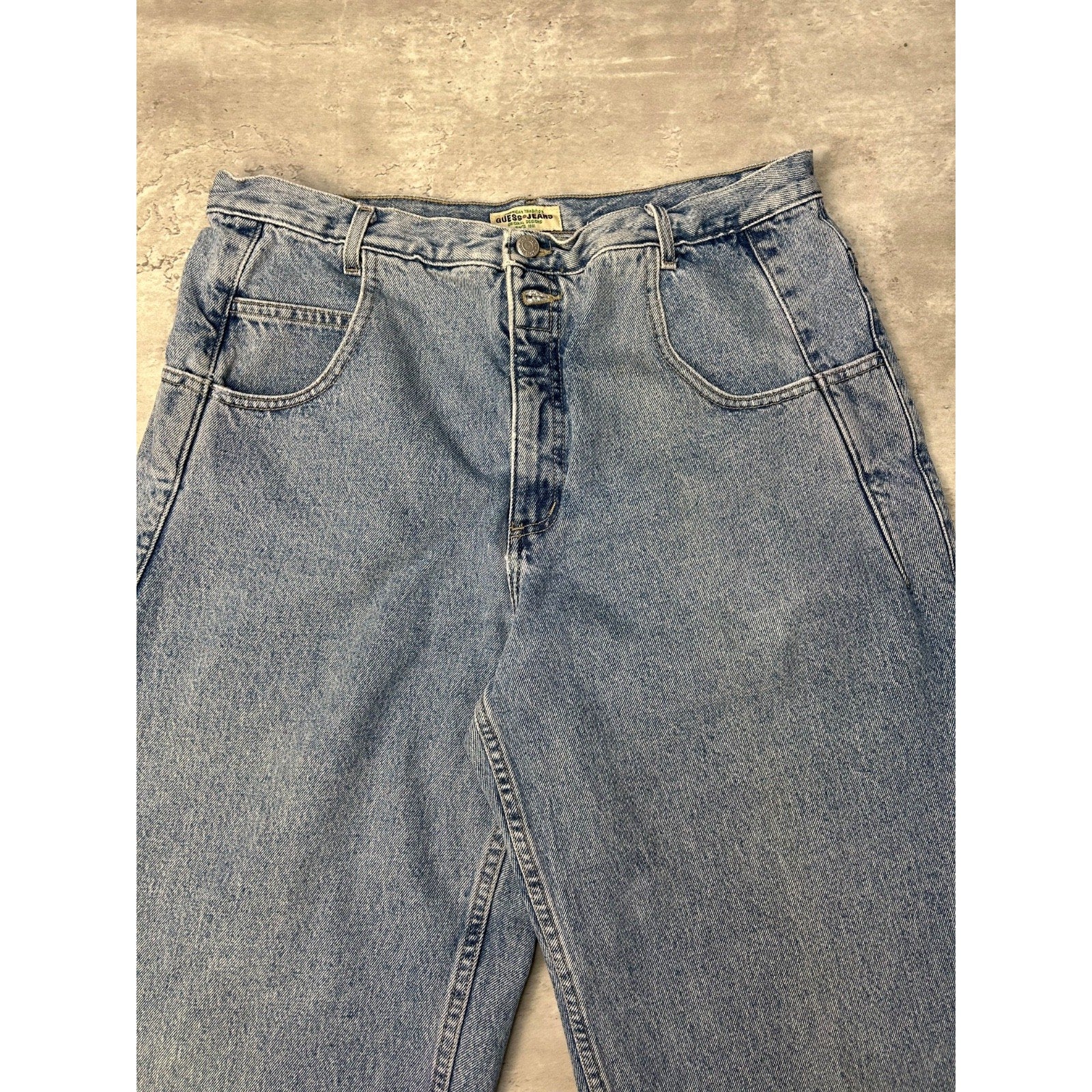 Vintage 90s Guess Jeans Medium Wash Baggy Fit Denim Pants Size 35