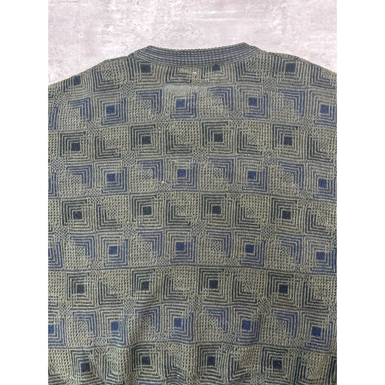 Vintage 90s Idea Lomo Abstract Checkered Print Knit Sweater Size Small