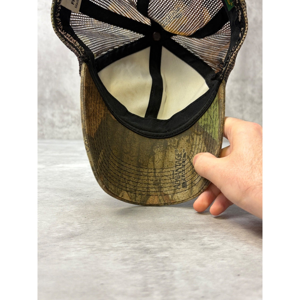 Vintage Cabelas Embroidered Advantage Timber Camo Hunting Snapback Hat OSFA