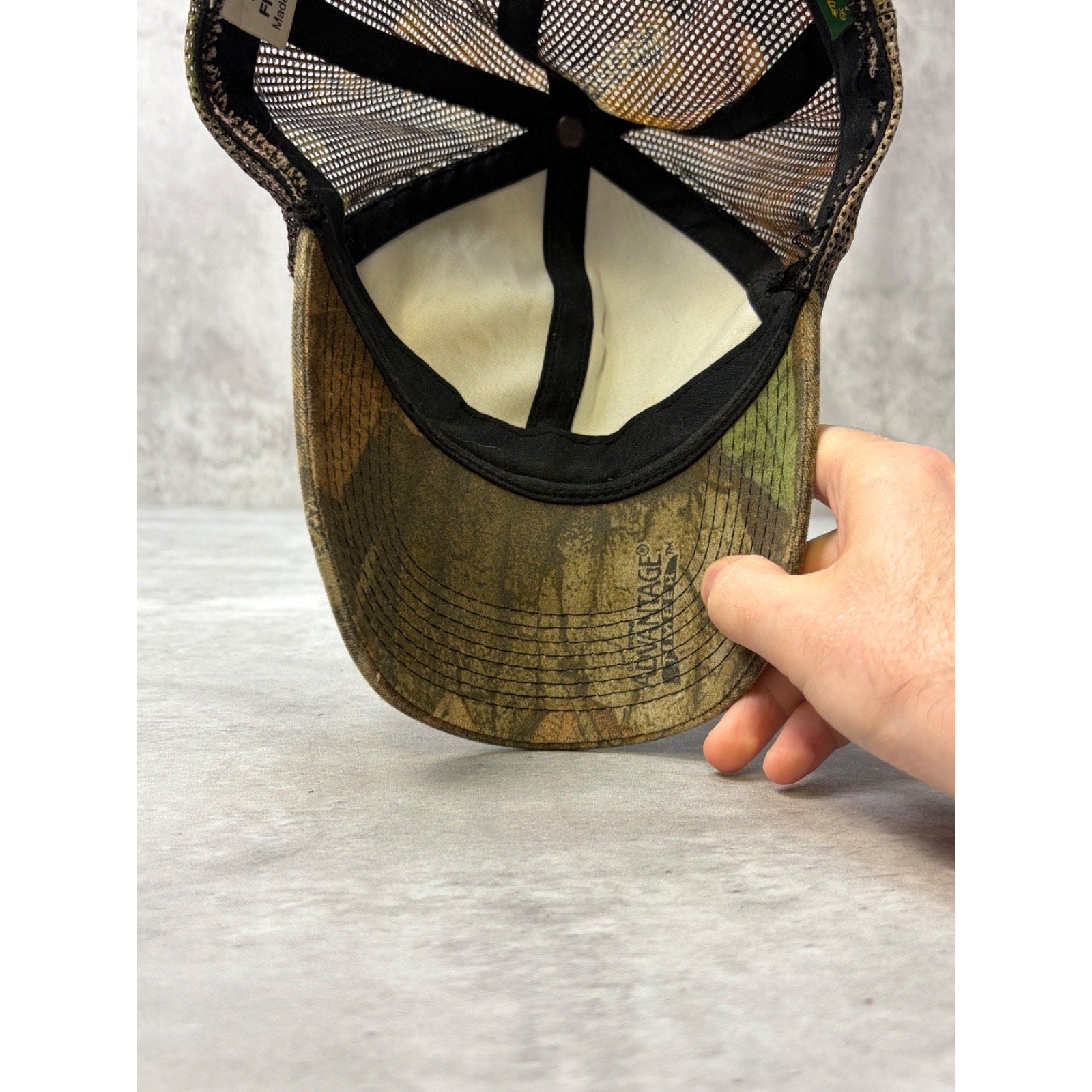 Vintage Cabelas Embroidered Advantage Timber Camo Hunting Snapback Hat OSFA