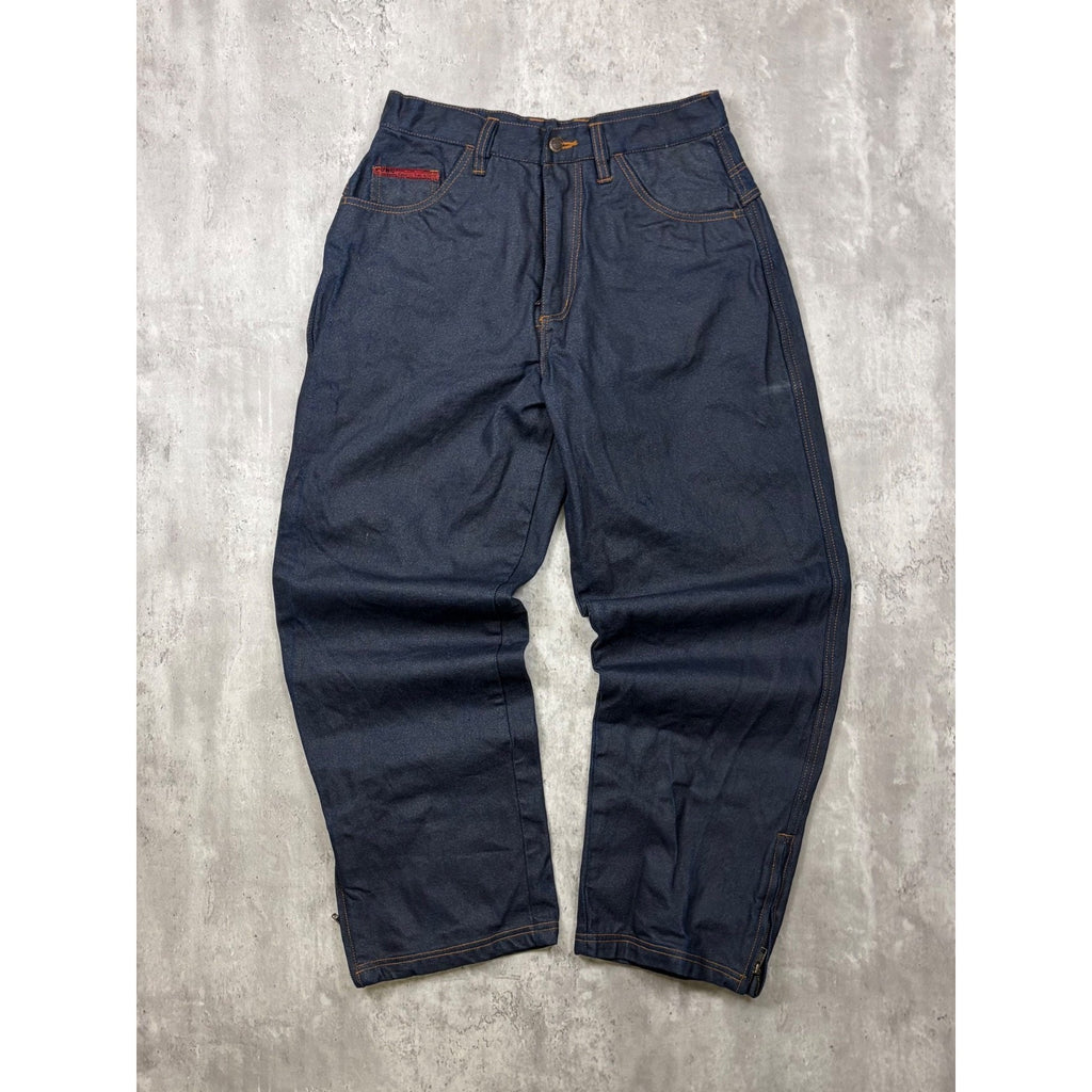Vintage Y2K Fubu Contrast Embroiderey Dark Wash Wax Denim Pants Size 32