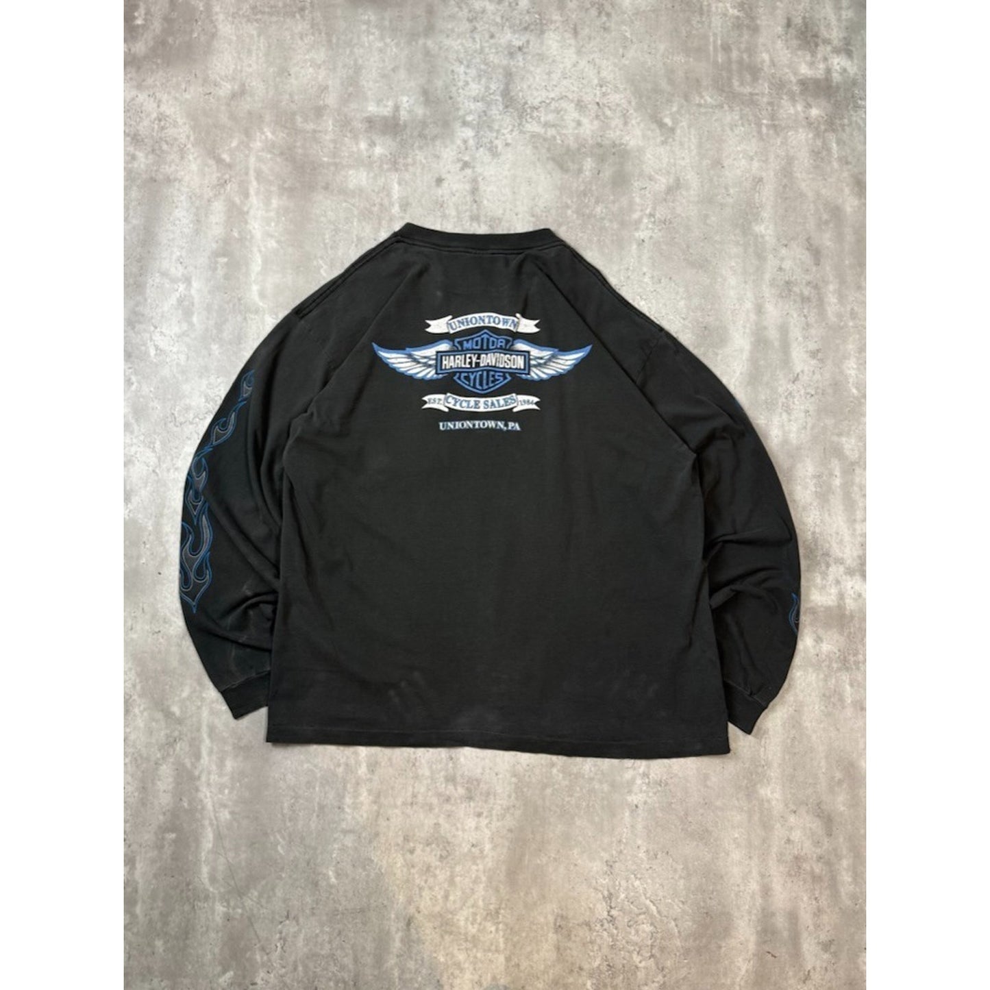 Vintage 2001 Harley Davidson Classic Logo Flame Sleeve T-Shirt Size 2XL Black