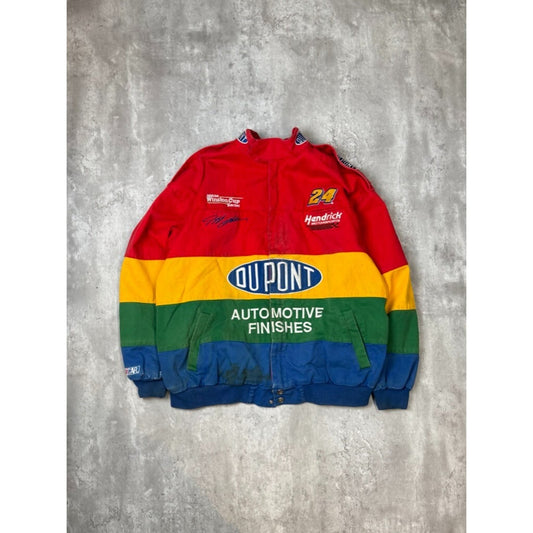 Vintage Jeff Gordon #24 Dupont Racing Striped Nascar Race Jacket Size XL