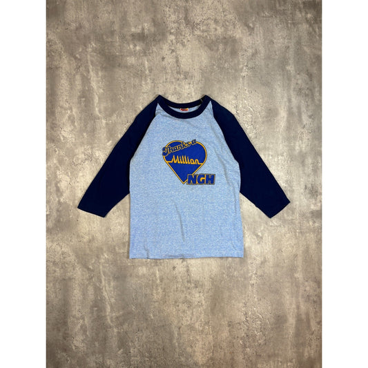 Vintage 1970s Thanks A Million NGH Graphic Spellout Raglan T-Shirt Size Medium