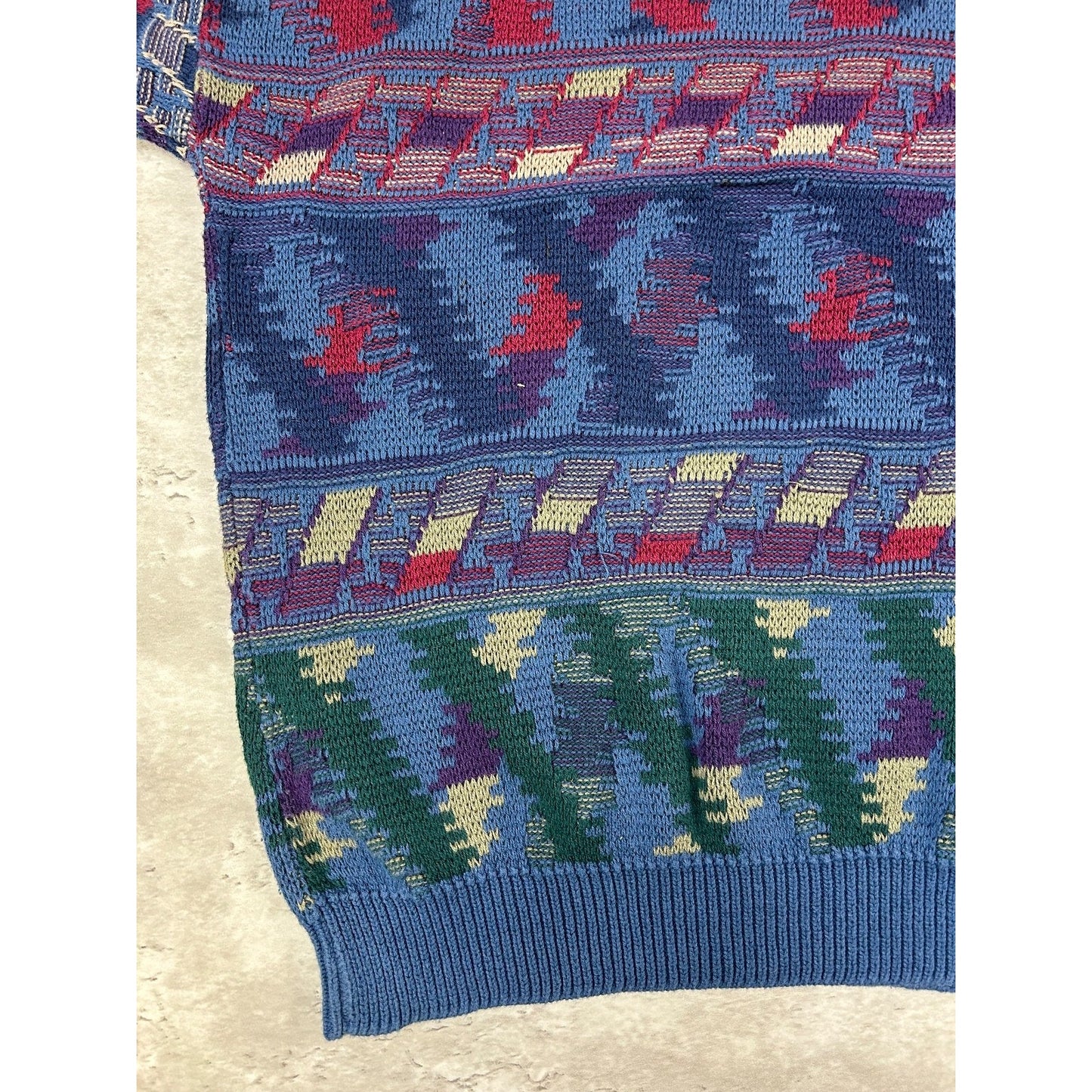 Vintage 90s Abstract Geometric Striped Pullover Knit Sweater Size XL