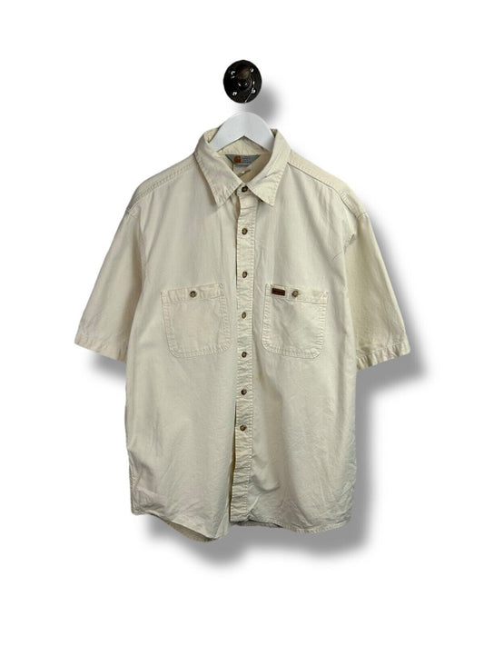 Vintage 80s/90s Carhartt Short Sleeve Workwear Button Up Shirt Size 2XL White