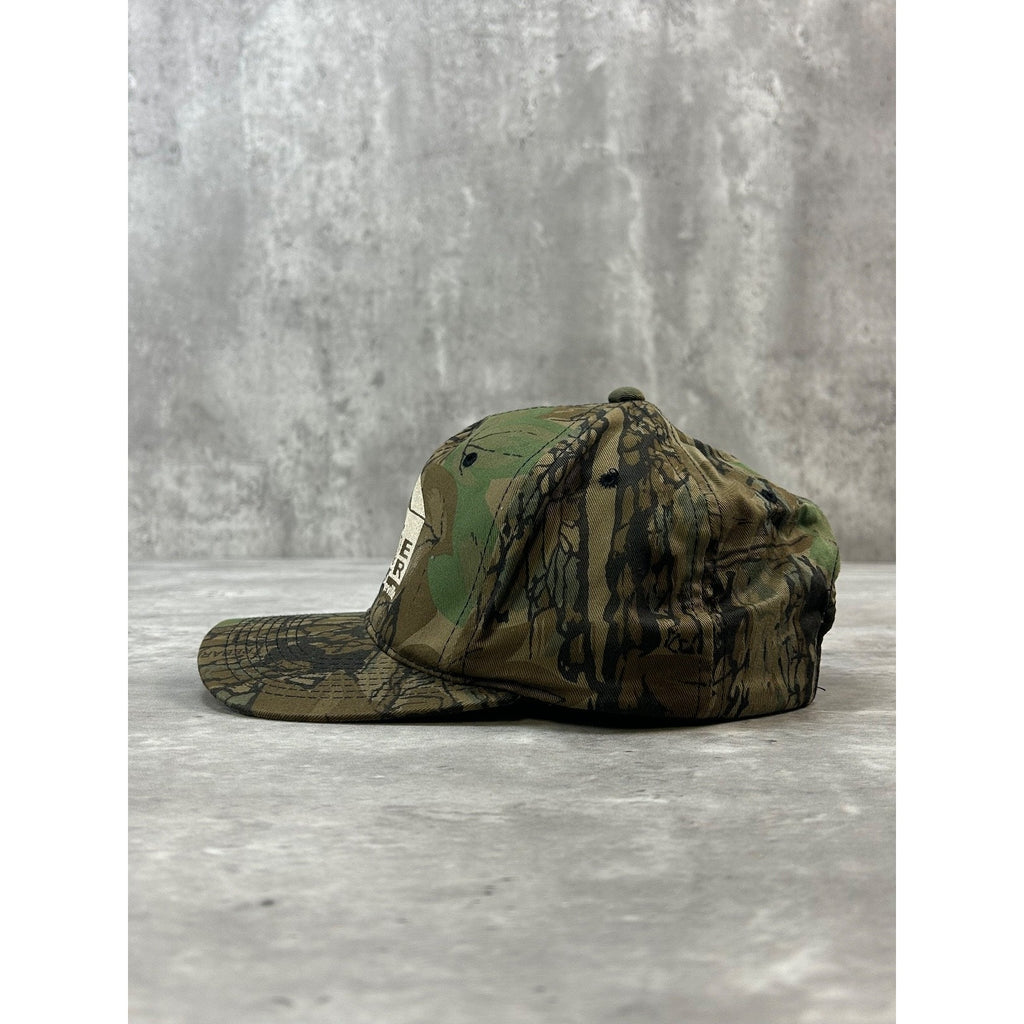 Vintage 90s George Lumber Tree Camo Hunting Spellout Snapback Hat OSFA