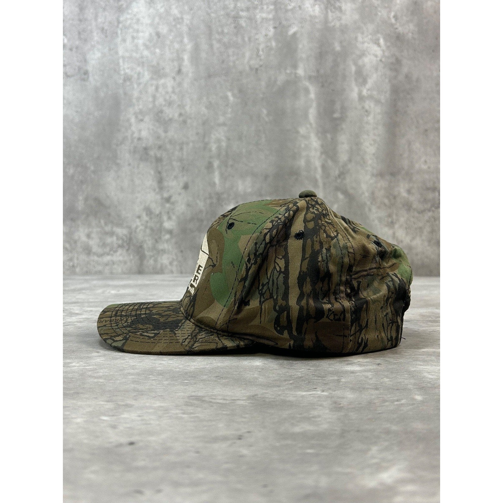 Vintage 90s George Lumber Tree Camo Hunting Spellout Snapback Hat OSFA