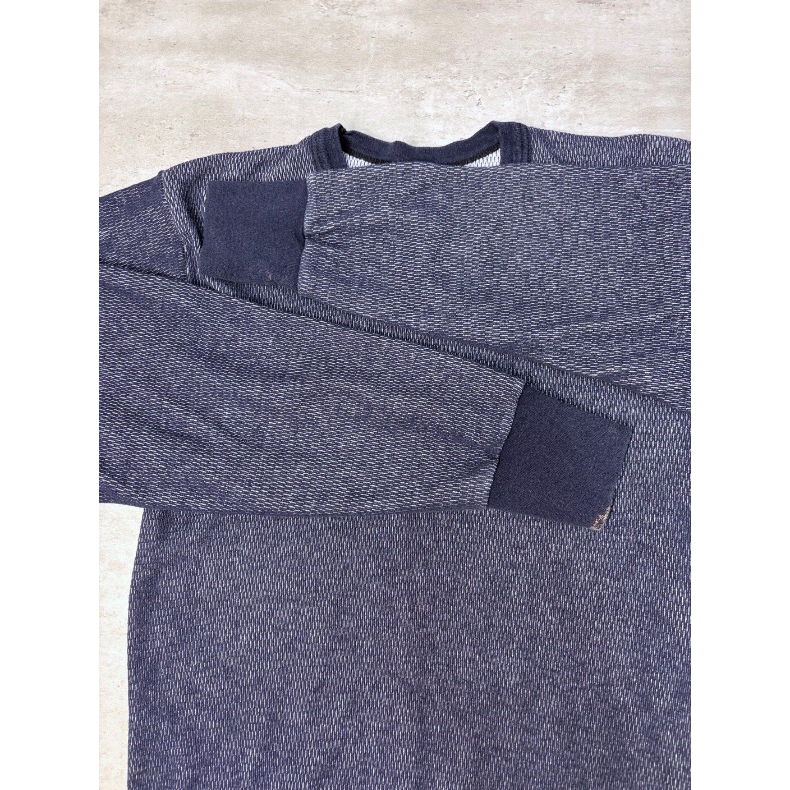 Vintage Blank Blue Thermal Waffle Print Long Sleeve T-Shirt Size Large