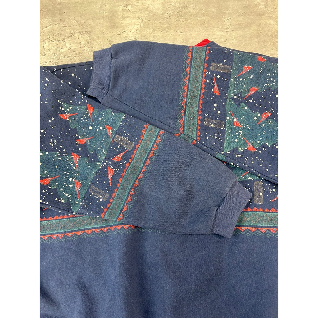 Vintage 90s Cardinal Winter Landscape All Over Print Cardigan Sweatshirt Large