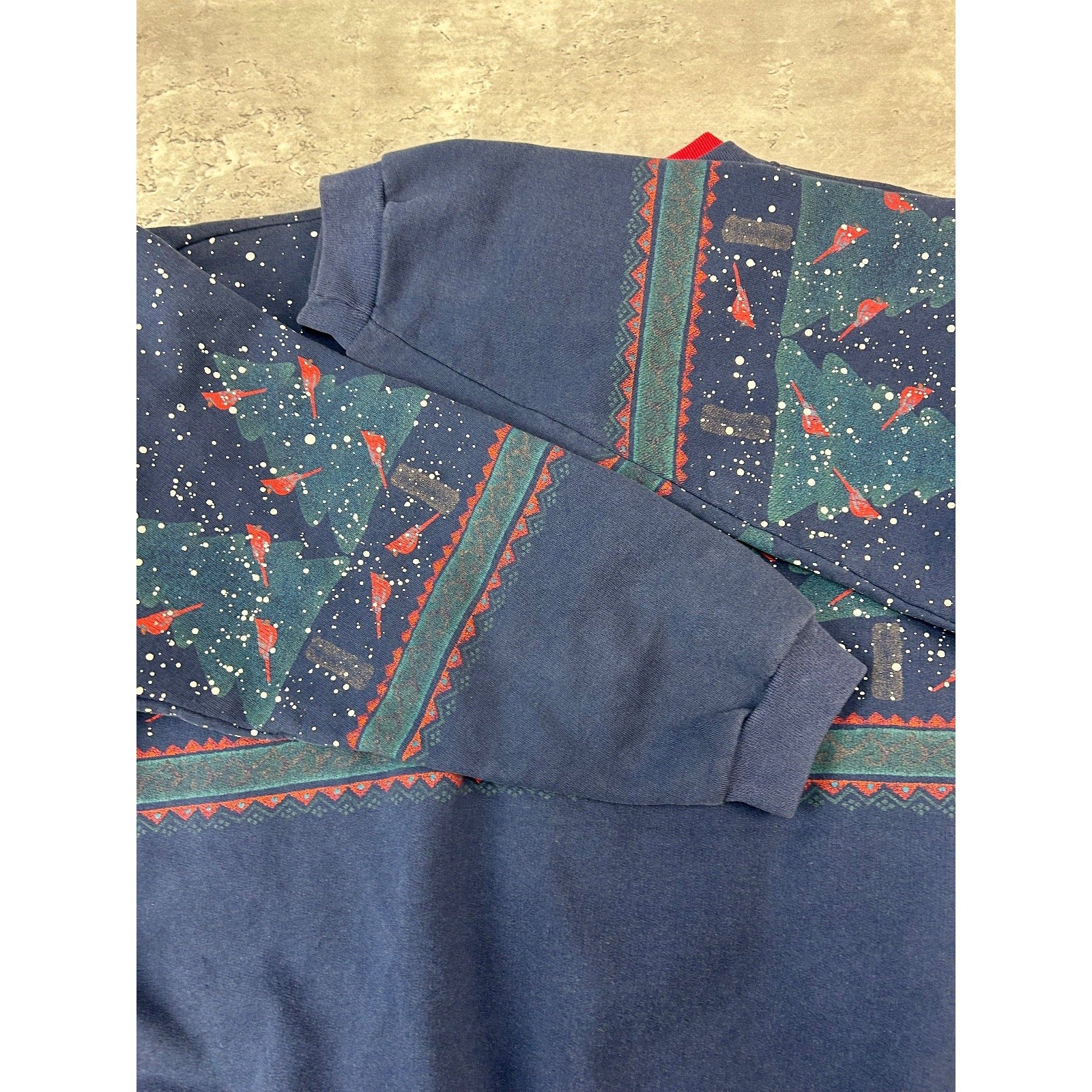 Vintage 90s Cardinal Winter Landscape All Over Print Cardigan Sweatshirt Large