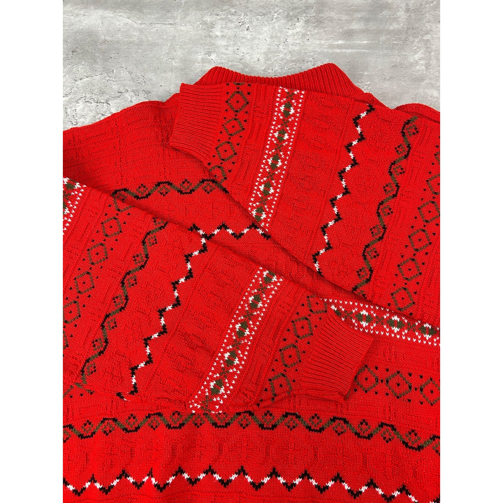 Vintage 90s Abstract Striped Print Pullover Mock Neck Knit Sweater Size XL