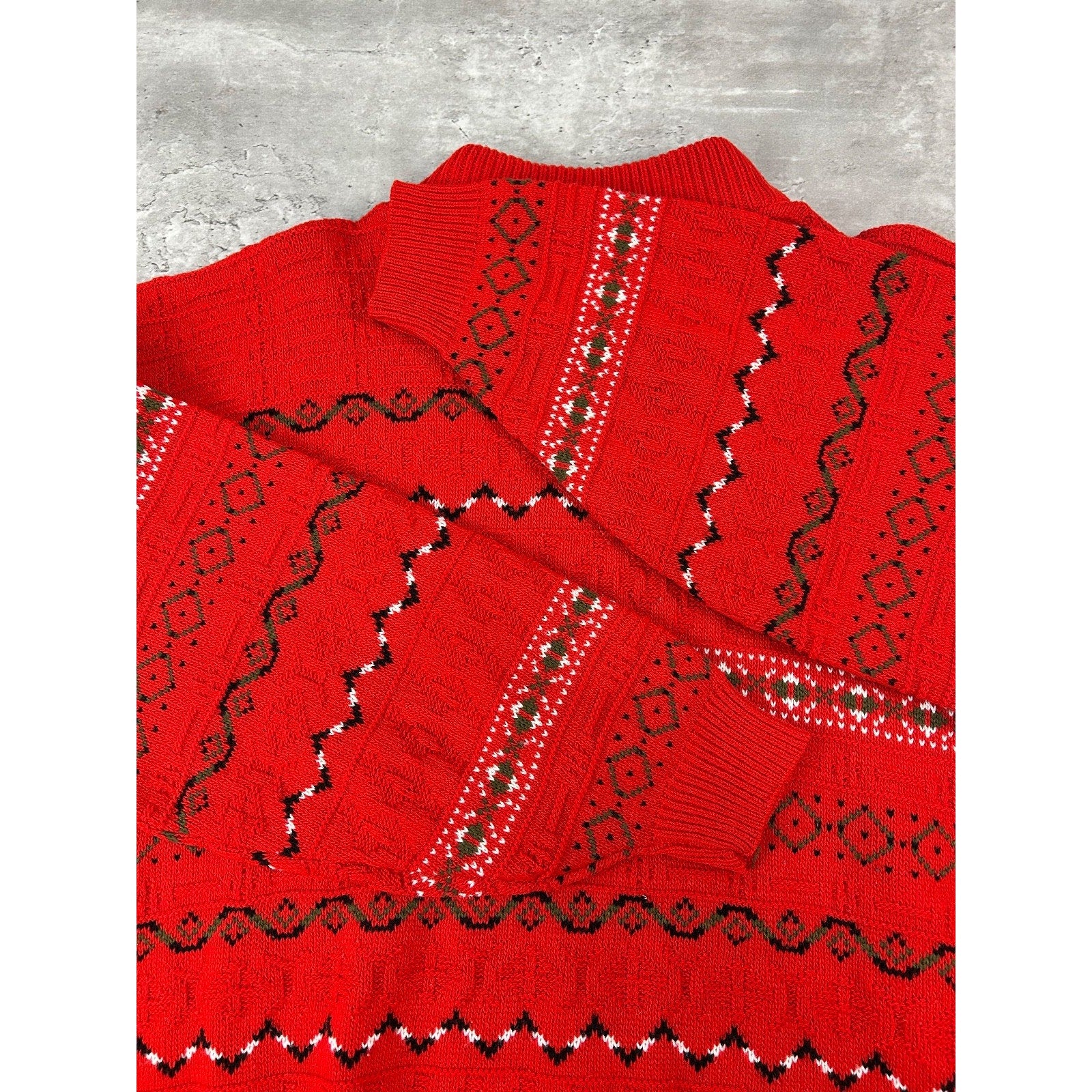 Vintage 90s Abstract Striped Print Pullover Mock Neck Knit Sweater Size XL
