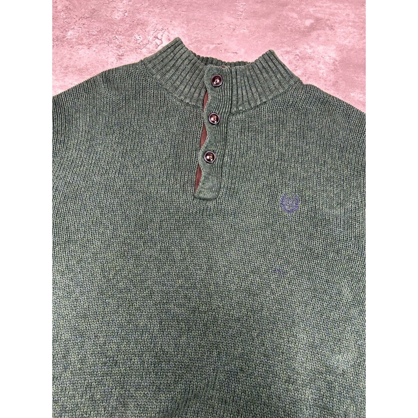 Vintage Chaps Ralph Lauren Embroidered Crest 1/4 Button Knit Sweater Size Large